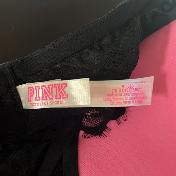 PINK Lace Bralette Lightly Lined Black Halter - Medium - Picture 3 of 4